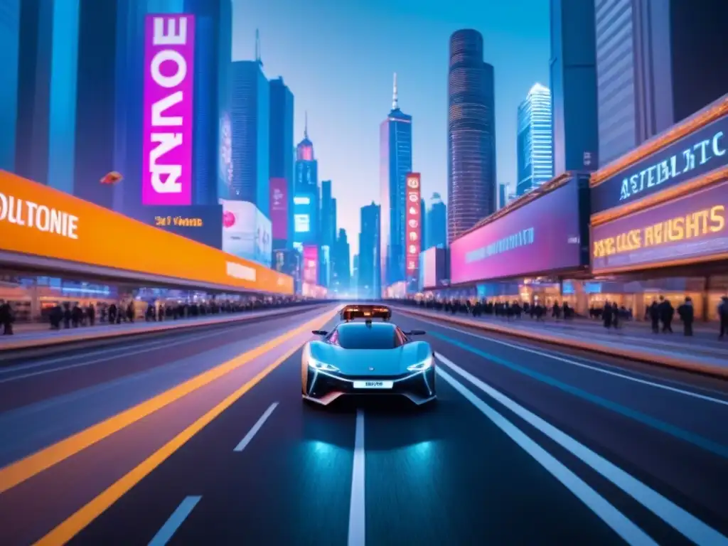 Metrópolis futurista: skyline de cristal y tecnología avanzada Futurista ciudad con rascacielos de vidrio, vehículos autónomos y drones, mostrando integración de inteligencia artificial en mercado inmobiliario