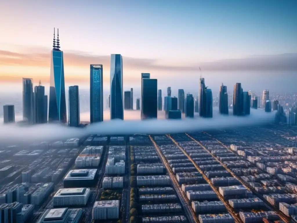 Cityscape futurista con AR en propiedades Futurista ciudad con realidad aumentada en mercado inmobiliario