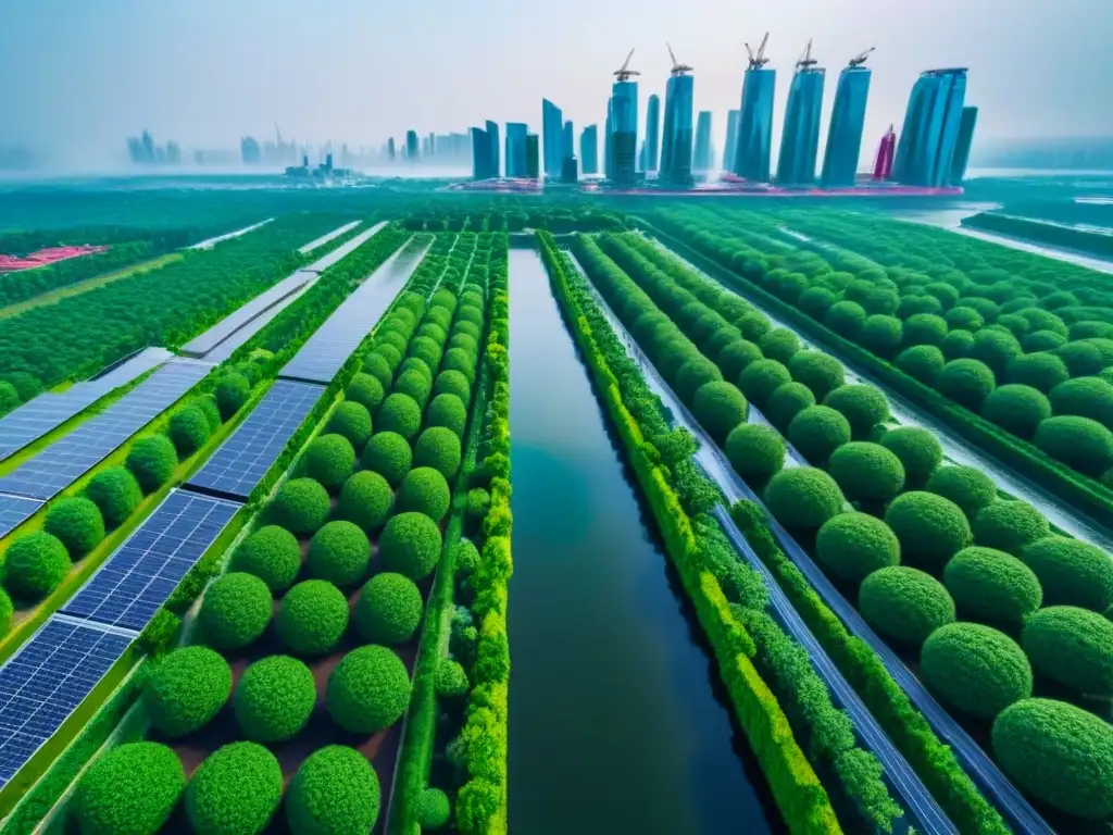 Metrópolis futurista sostenible: ciudad verde con tecnología eco Futurista ciudad sostenible con desarrollo inmobiliario impacto ambiental negativo en armonía con la naturaleza