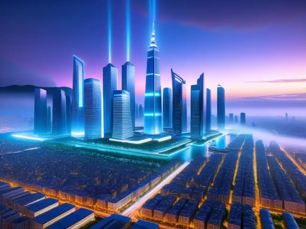 Metrópolis futurista: luces neón y tecnología avanzada Futurista ciudad con tecnología integrada en diseño, luces neón vibrantes reflejan progreso