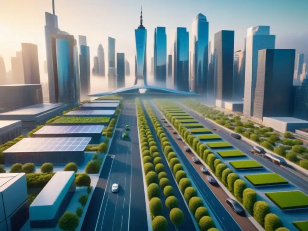 Metrópolis futurista: tecnología y sostenibilidad en Norteamérica Futurista ciudad con tecnología e inversión inmobiliaria en Norteamérica
