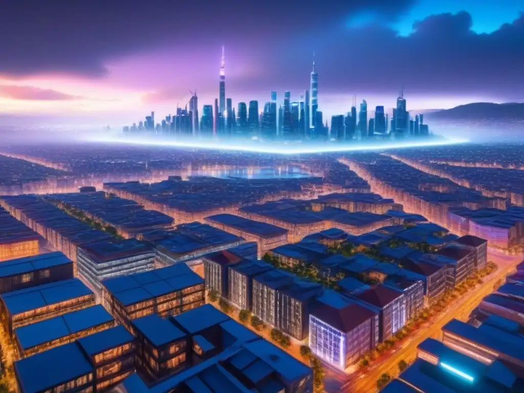 Metrópolis futurista: tecnología avanzada en arquitectura urbana Futurista ciudad con tecnología seguimiento impacto migratorio inmobiliario