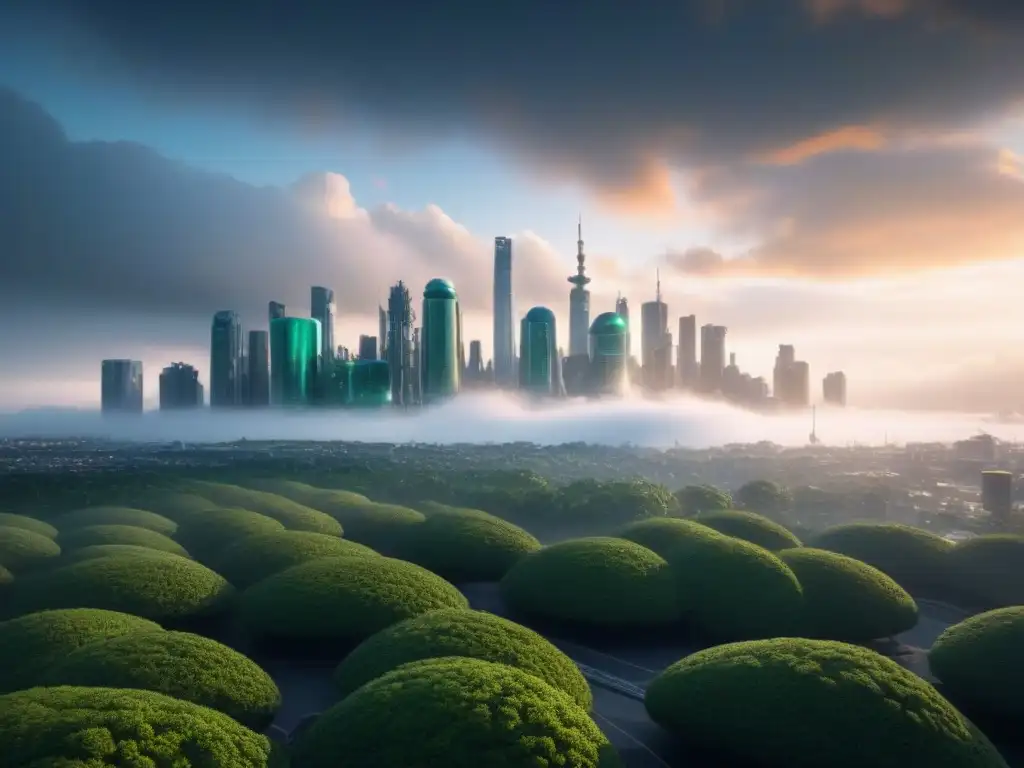 Ciudad futurista: tecnología avanzada y resiliencia postdesastre Futurista ciudad con tecnologías emergentes reconstrucción propiedades postdesastre
