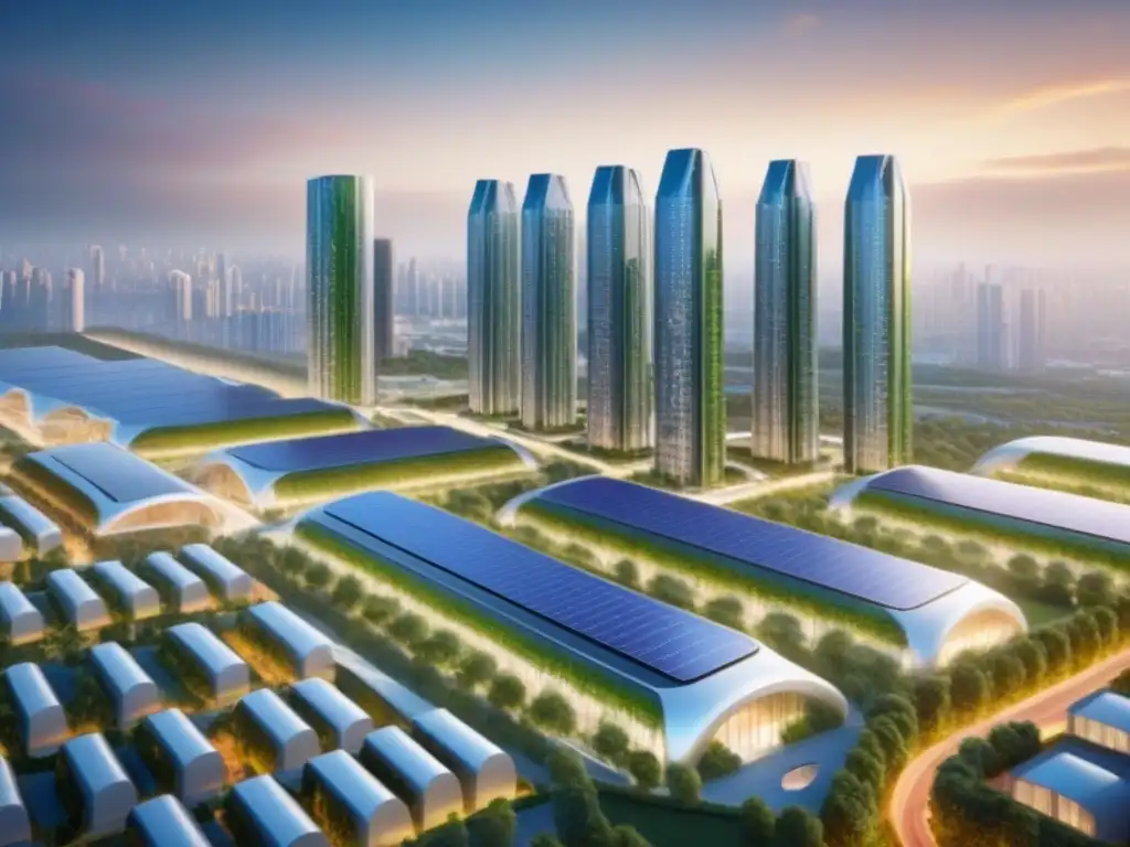 Metrópolis futurista: arquitectura sostenible y eficiente Futurista ciudad con viviendas sostenibles integradas