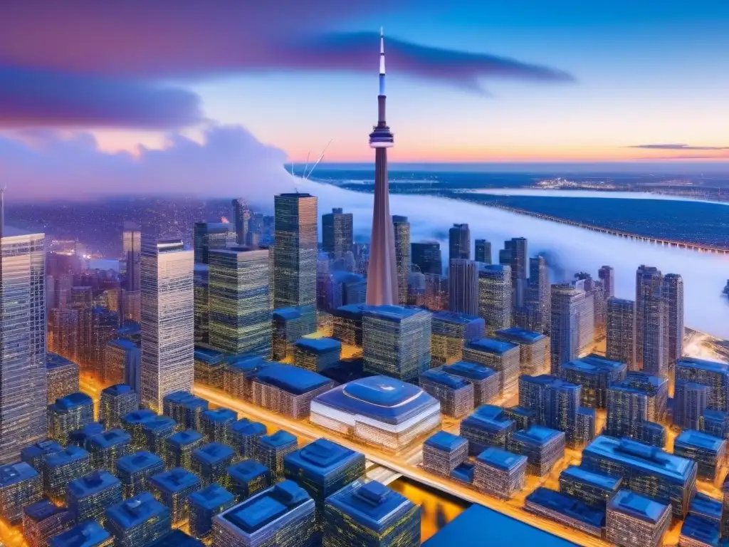 Skyline futurista con blockchain: Washington D Futurista ciudad fusionando Washington D