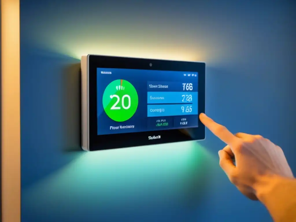 Hogar inteligente del futuro: eficiencia energética y mantenimiento Interfaz IoT futurista en hogar inteligente con beneficios en mantenimiento de propiedades