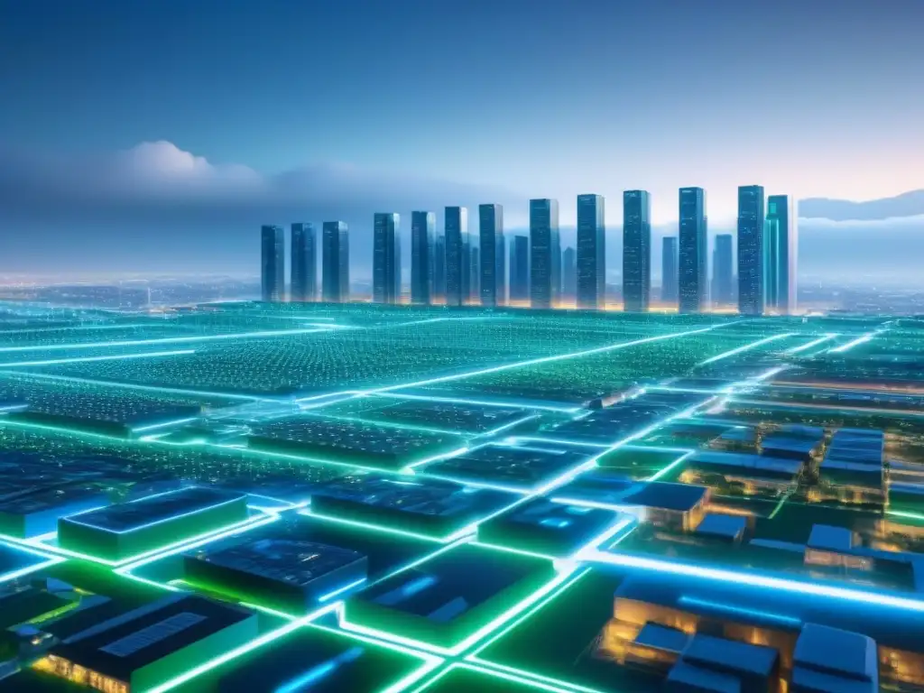 Metrópolis Futurista: Blockchain en el Real Estate Descubre la visión futurista de inversiones inmobiliarias internacionales con blockchain en una ciudad vibrante de alta tecnología