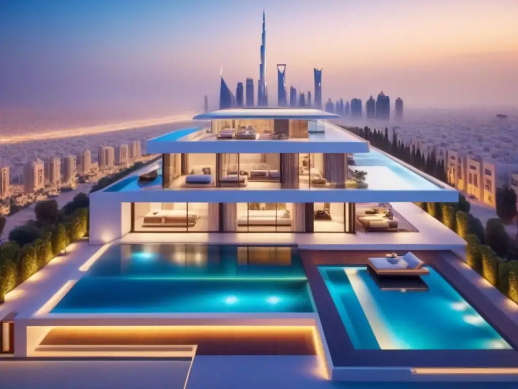 Villa futurista de lujo en ciudad del Medio Oriente Villa futurista de lujo con tecnología avanzada en el corazón de una ciudad del Medio Oriente