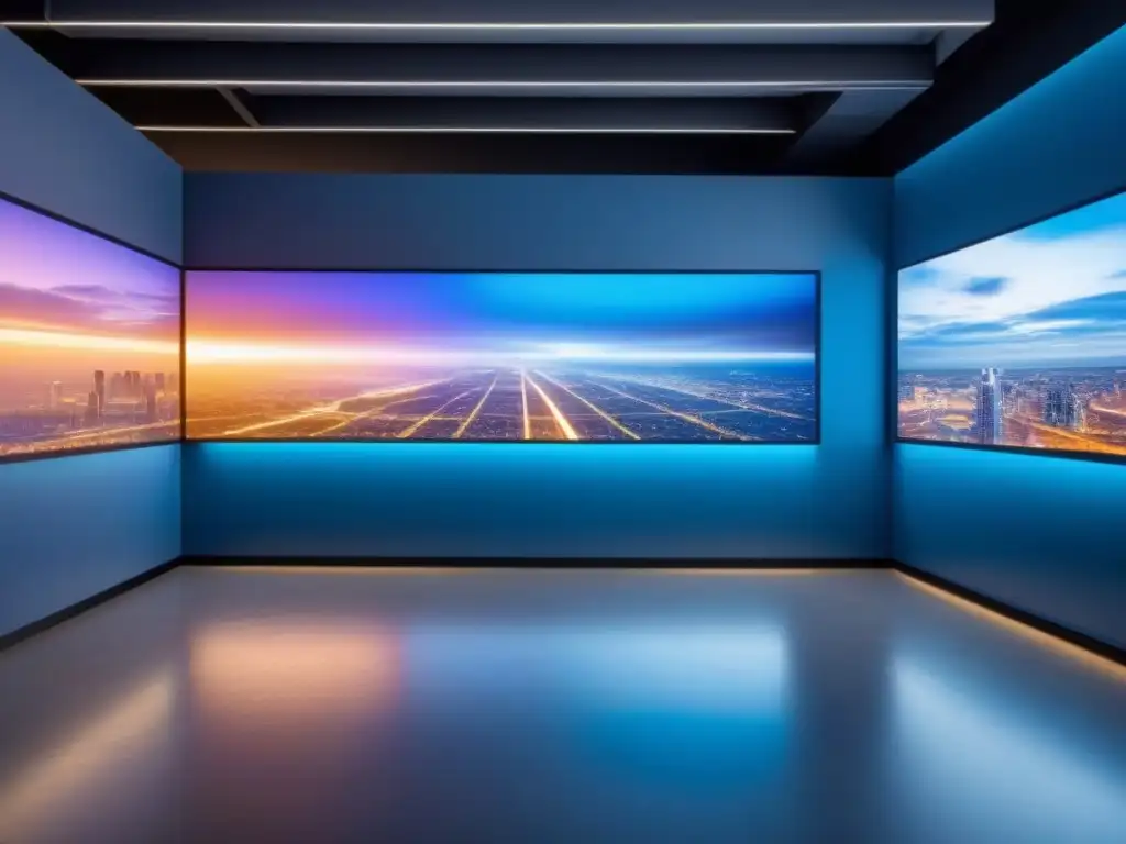 Oficina futurista post-merger: colaboración innovadora Futurista fusión de oficinas inmobiliarias con tecnología avanzada, destacando innovación y colaboración