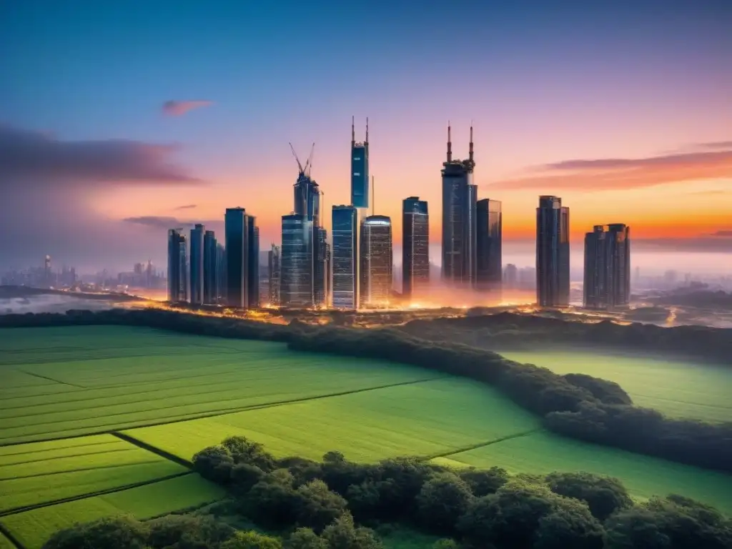 Horizonte futurista: innovación y sostenibilidad en bienes raíces Visión futurista: rascacielos verdes con energías renovables en prácticas M&A inmobiliarias desarrollo sostenible