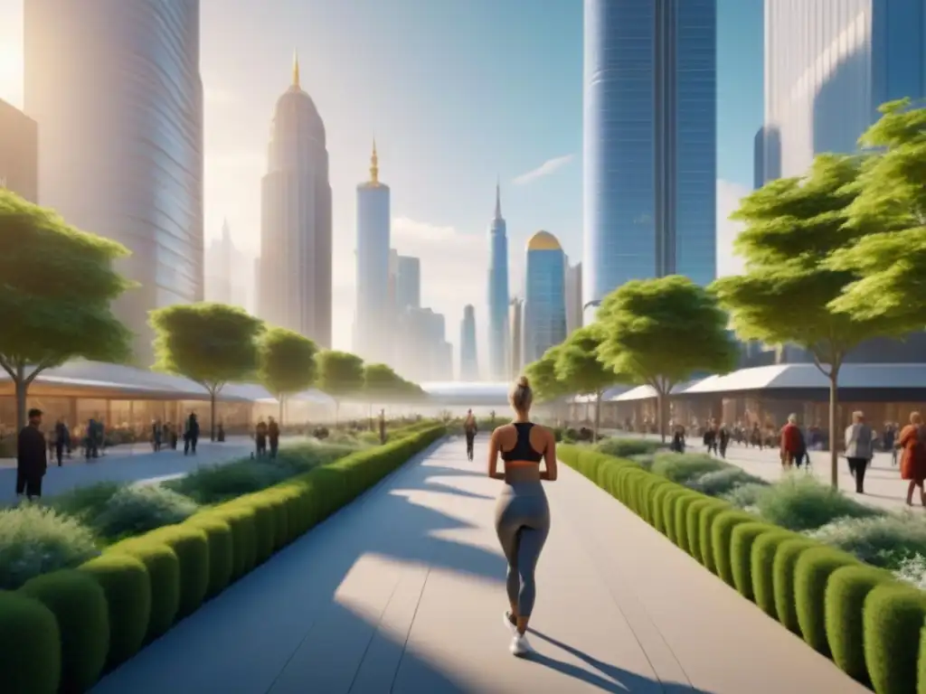 Cityscape futurista: armonía tecnológica y naturaleza inclusiva Un futuro inclusivo: ciudad amigable con personas mayores y espacios verdes