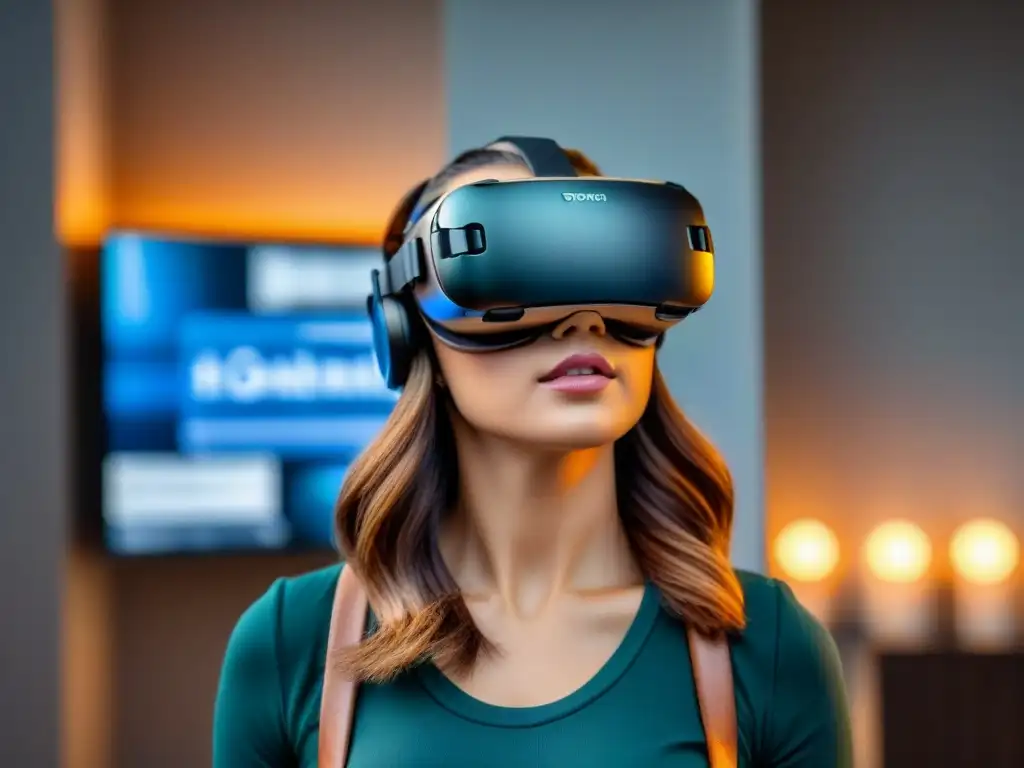 Inversión inmobiliaria y realidad virtual: fusión digital Futuro de la inversión inmobiliaria con realidad virtual: casco VR sobre plano de lujo con gráficos digitales y modelos 3D