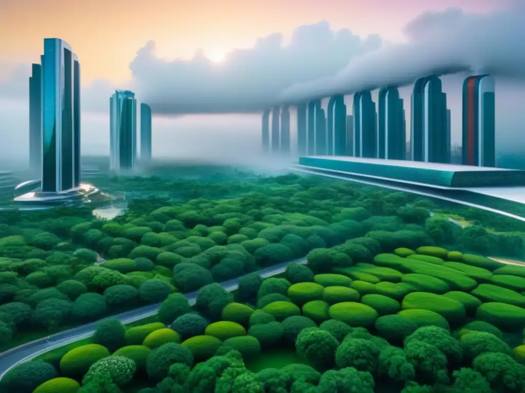 Metrópolis futurista: armonía entre urbanismo y naturaleza en 8k Un futuro sostenible en economías emergentes con arquitectura innovadora y naturaleza exuberante
