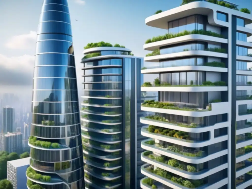 Edificio residencial futurista: diseño innovador y sostenible en la ciudad Un futuro sostenible en el horizonte: complejo residencial innovador en una ciudad moderna