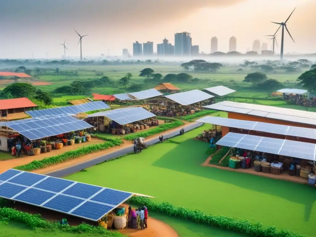 Metrópolis sostenible en África: armonía entre naturaleza y tecnología Un futuro sostenible en África: mercado inmobiliario y desarrollo verde se fusionan en una ciudad vibrante y ecológica