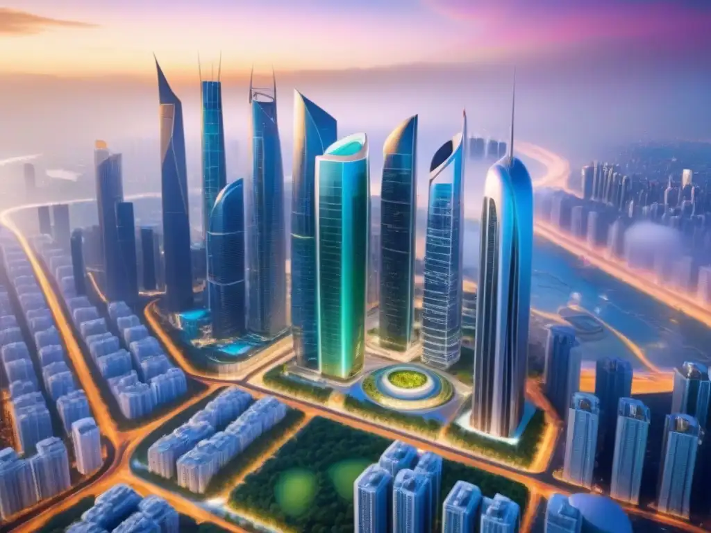 Futurista desarrollo inmobiliario integrado en una vibrante metrópolis Un futuro vibrante de desarrollos inmobiliarios integrados para inversionistas globales