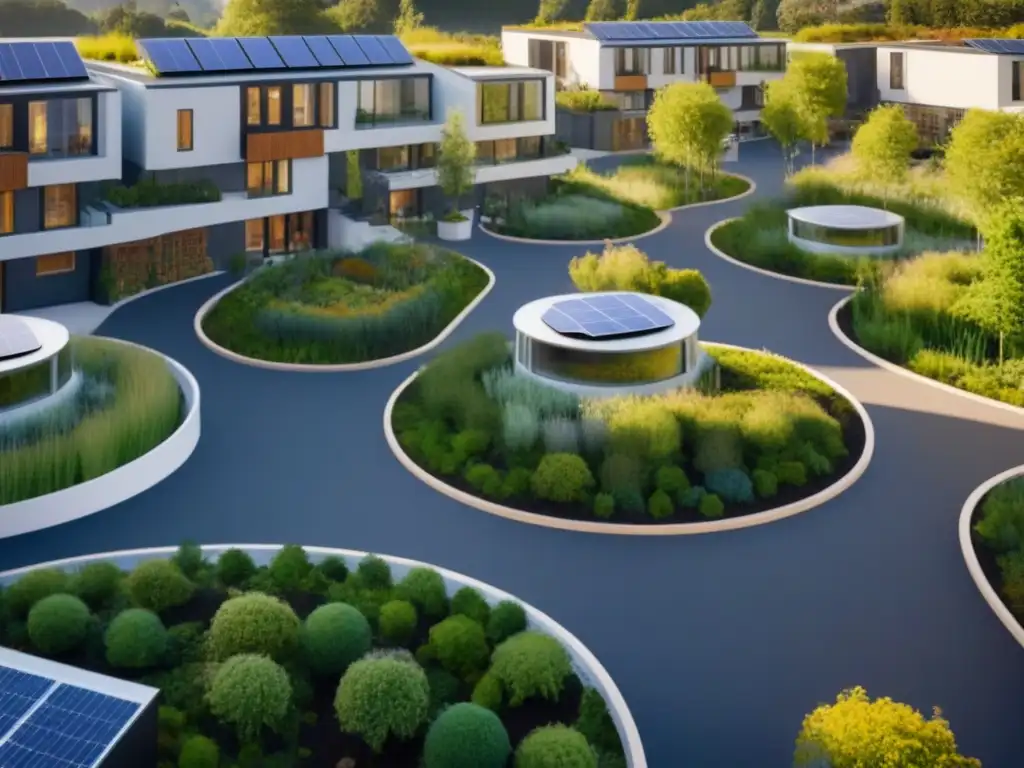 Eco-aldea futurista: convivencia sostenible y colaborativa Innovación en cohousing global: Comunidad colaborativa con diseño sostenible y diversidad de residentes disfrutando juntos