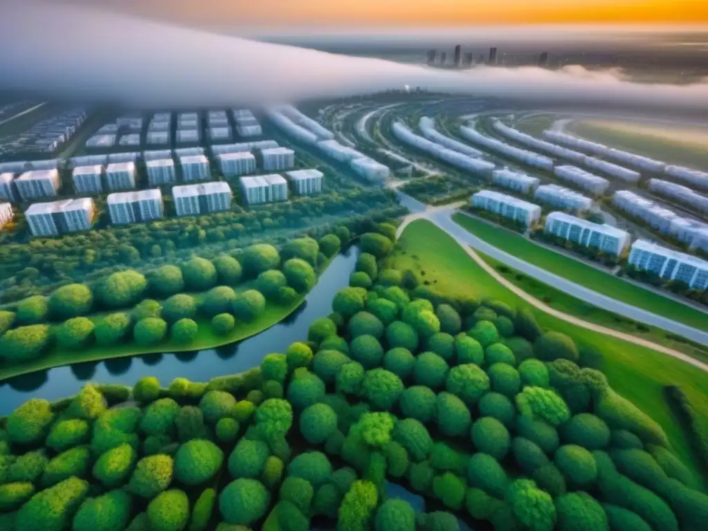 Innovador desarrollo inmobiliario: arquitectura futurista y sostenible en comunidad vibrante Inversión global en desarrollos inmobiliarios integrados: una visión futurista de arquitectura, residencial, comercial y espacios verdes