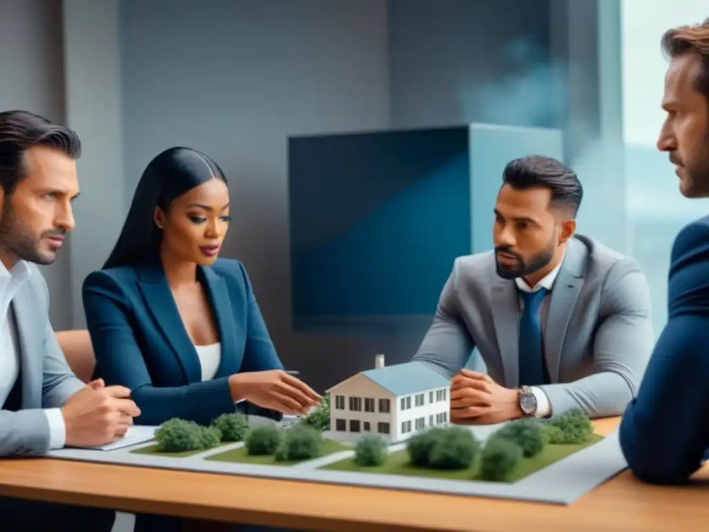Innovación en financiamiento de terrenos: arquitectos y inversionistas debaten estrategias creativas en 8k Grupo diverso de arquitectos e inversores debaten estrategias de financiación creativa para terrenos sin desarrollar en ambiente innovador