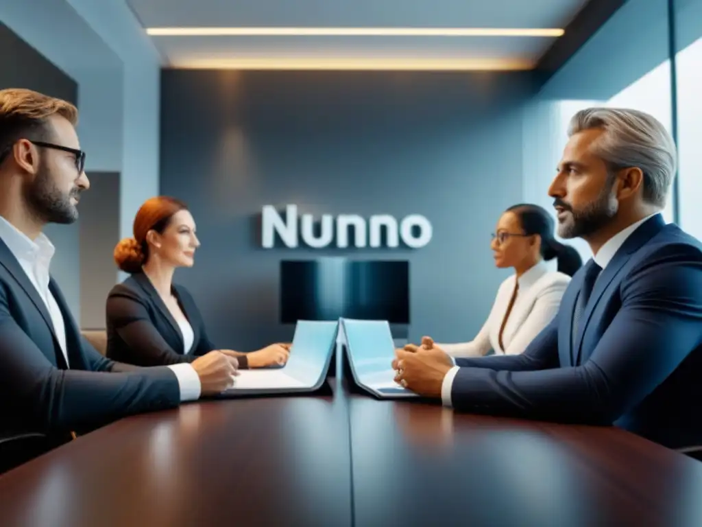 Equipo de asesores legales en oficina moderna: imagen 8k detallada y diversa Grupo diverso de asesores legales en una oficina moderna, discutiendo estrategias