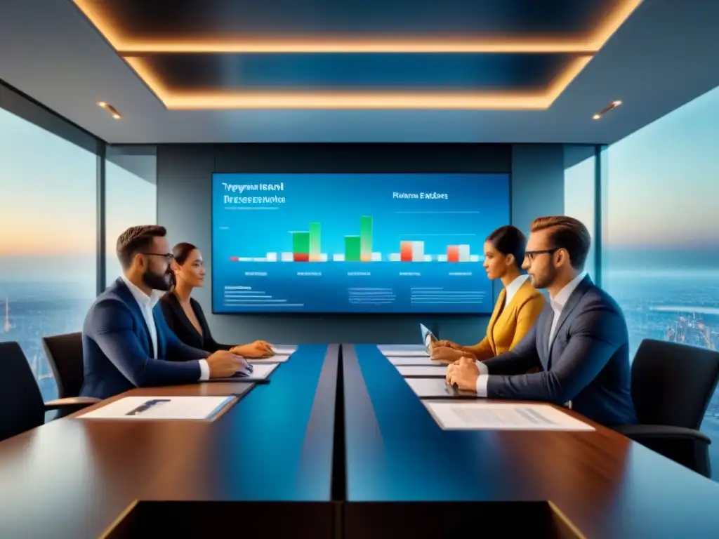 Profesionales exitosos debatiendo inversiones inmobiliarias Un grupo diverso discute con determinación sobre Invertir en bienes raíces internacionales en una moderna sala de juntas