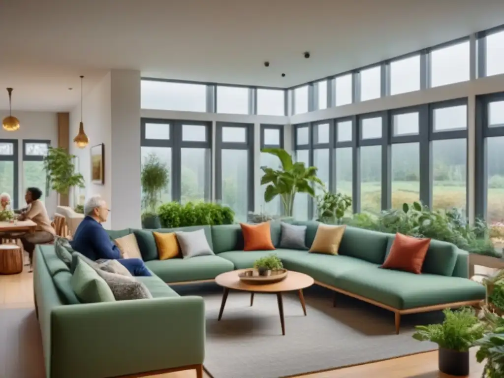 Comunidad diversa en cohousing: colaboración y armonía en 8k Grupo diverso disfruta de convivencia en cohousing moderno