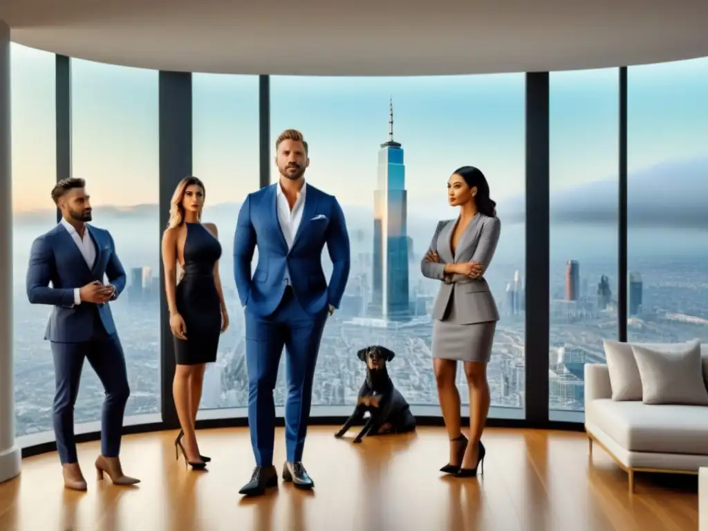 Influencers de lujo: colaboración global en bienes raíces Un grupo diverso de influencers muestra propiedades inmobiliarias de lujo en distintos lugares del mundo, reflejando colaboración y sofisticación