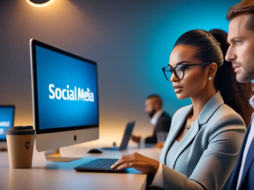 Interacción digital: comunidad comprometida con marca en tiempo real Un grupo diverso interactúa con una marca en redes, resaltando la lealtad y el compromiso