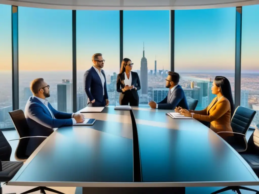Inversores inmobiliarios y asesores financieros en reunión estratégica Un grupo diverso de inversionistas inmobiliarios y asesores financieros en una reunión de planificación estratégica en un moderno espacio de oficina