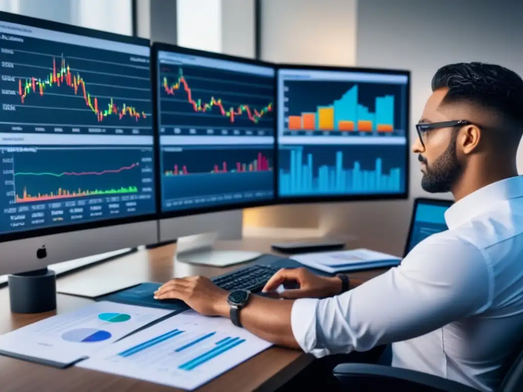 Inversores expertos analizando datos financieros en oficina moderna Un grupo diverso de inversores analiza gráficos en una oficina moderna y luminosa