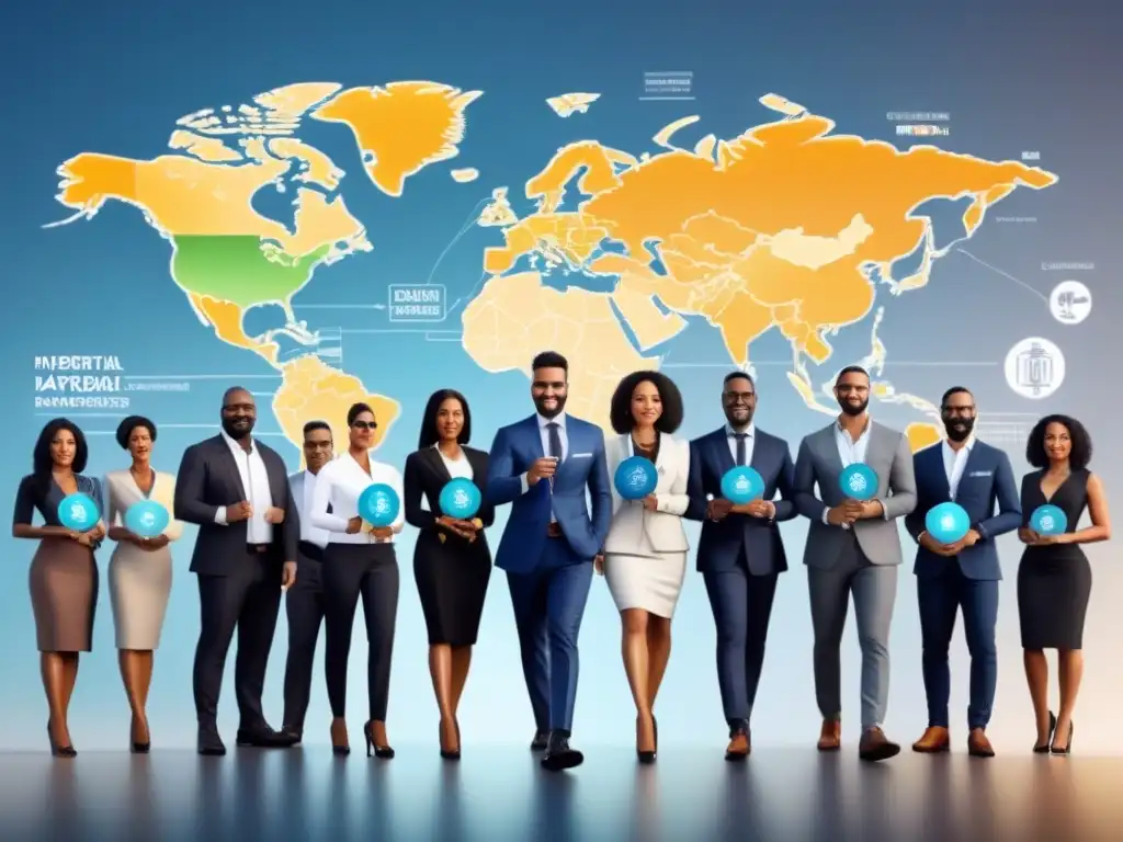 Equipo global: Claves para pagar la hipoteca temprano Un grupo diverso de personas de todo el mundo, con llaves simbólicas, colaborando en estrategias de pago anticipado de hipoteca en el extranjero