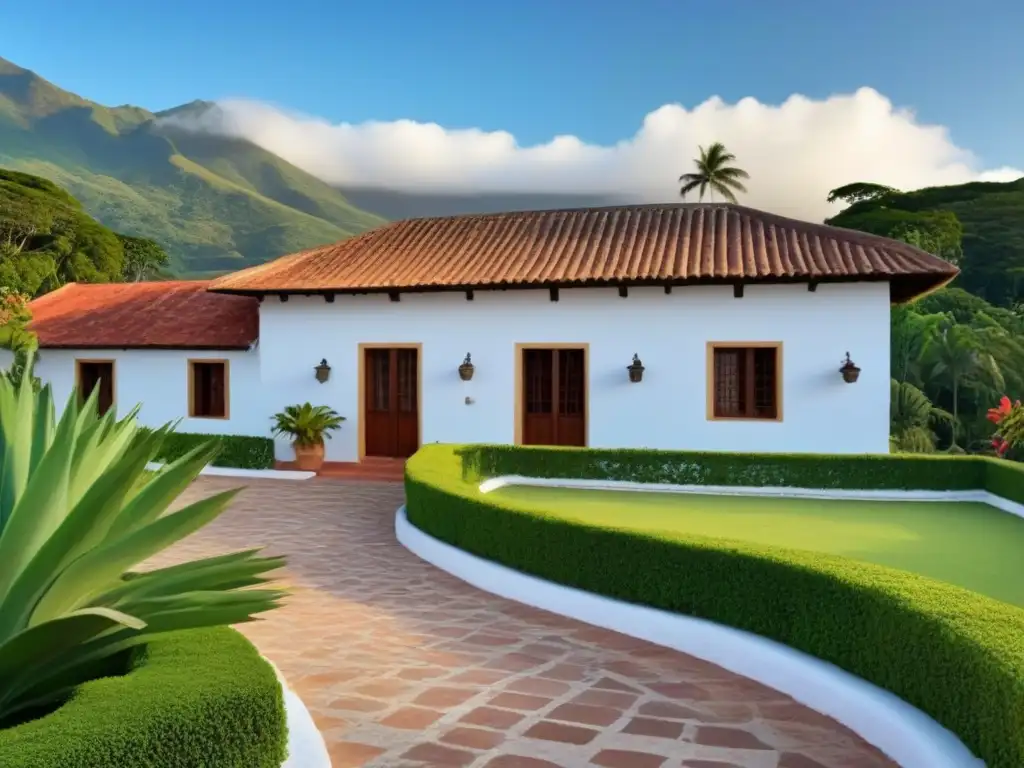 Hacienda colonial restaurada: lujo histórico en Latinoamérica Una hacienda colonial restaurada con elegante arquitectura, jardines exuberantes y encanto histórico en América Latina