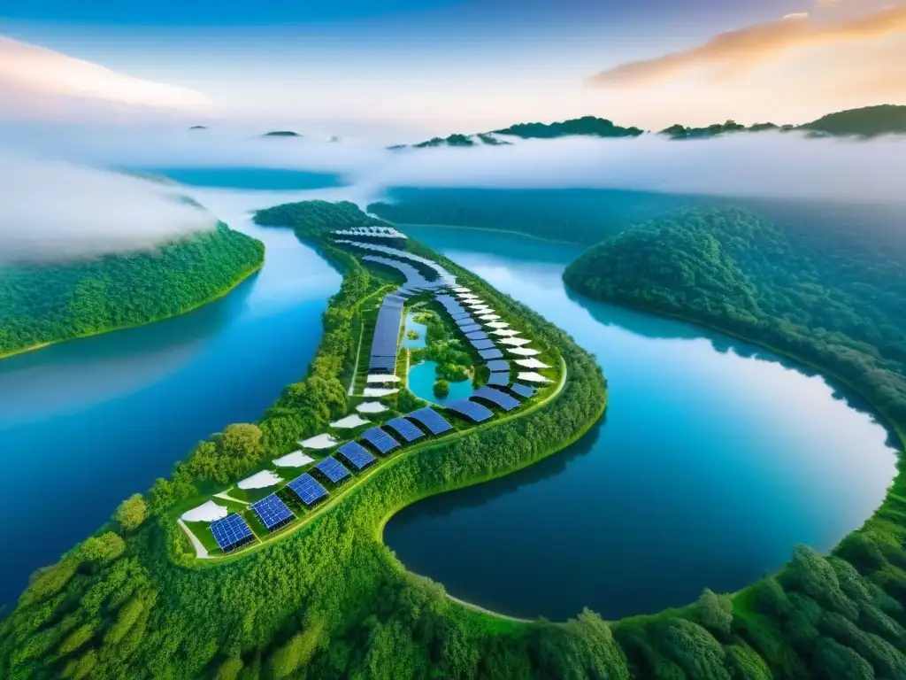 Comunidad verde sostenible en armonía con la naturaleza Hermosa comunidad ecológica integrada con la naturaleza