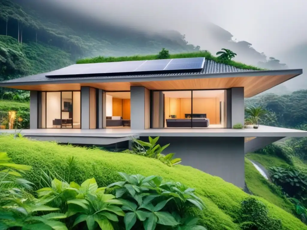 Casa ecológica moderna en armonía con la naturaleza Hermosa casa ecológica con materiales naturales, integración perfecta con el entorno