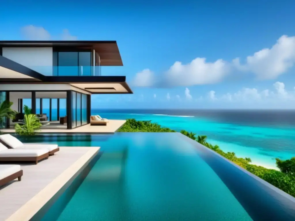Propiedad de vacaciones de lujo frente a la playa Hermosa propiedad vacacional con diseño moderno, ventanas de piso a techo, piscina infinita privada y exuberante paisajismo tropical