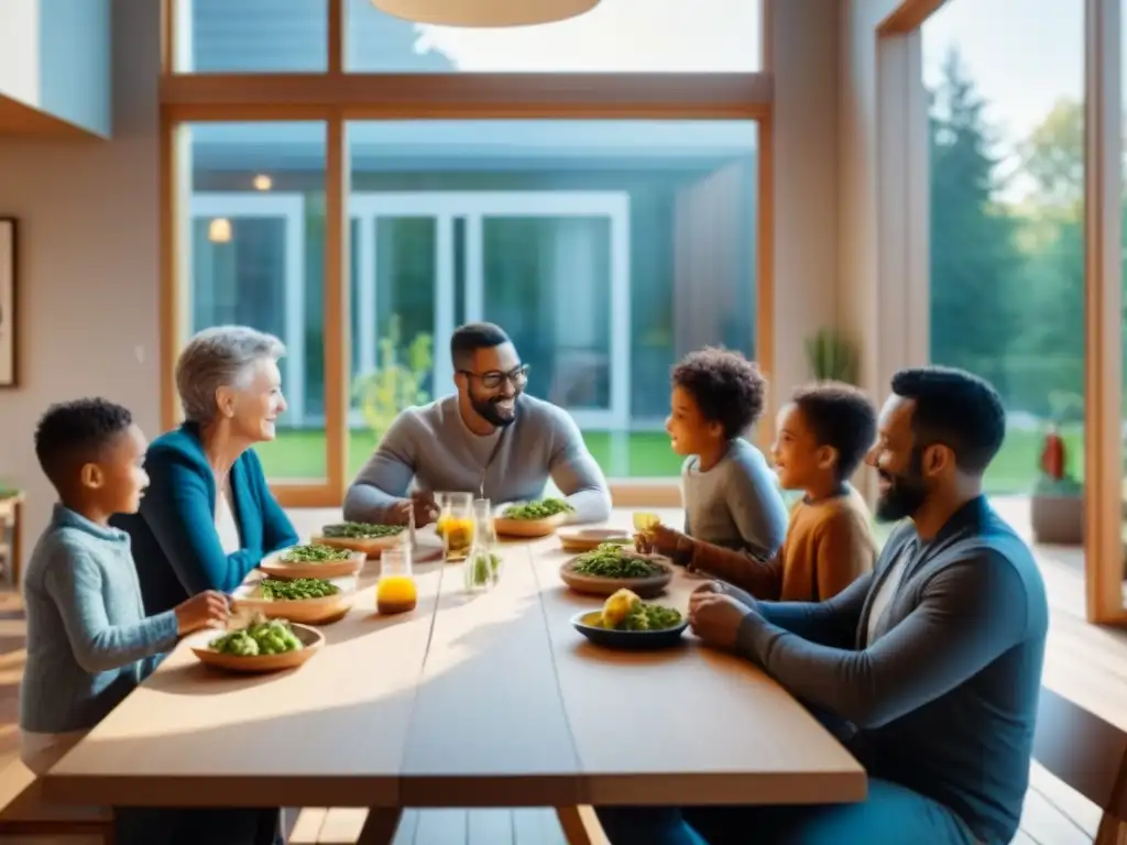 Comunidad de familias diversas en convivencia armónica Un hogar acogedor y moderno donde familias diversas comparten en comunidad