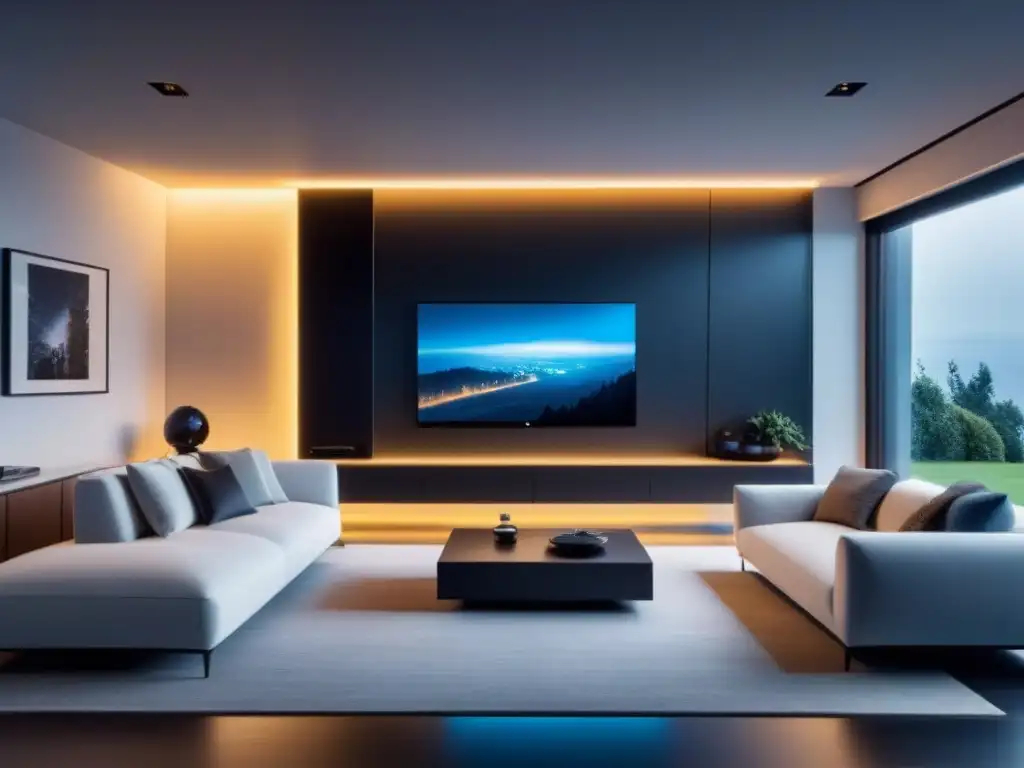 Smart home de lujo: tecnología avanzada y diseño contemporáneo Un hogar inteligente futurista con dispositivos conectados y tecnología avanzada