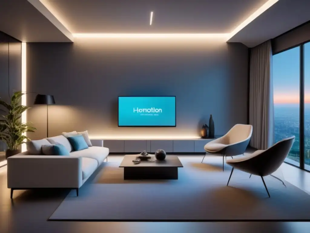 Interior de casa inteligente futurista y sofisticado Un hogar inteligente futurista con tecnología avanzada y diseño elegante