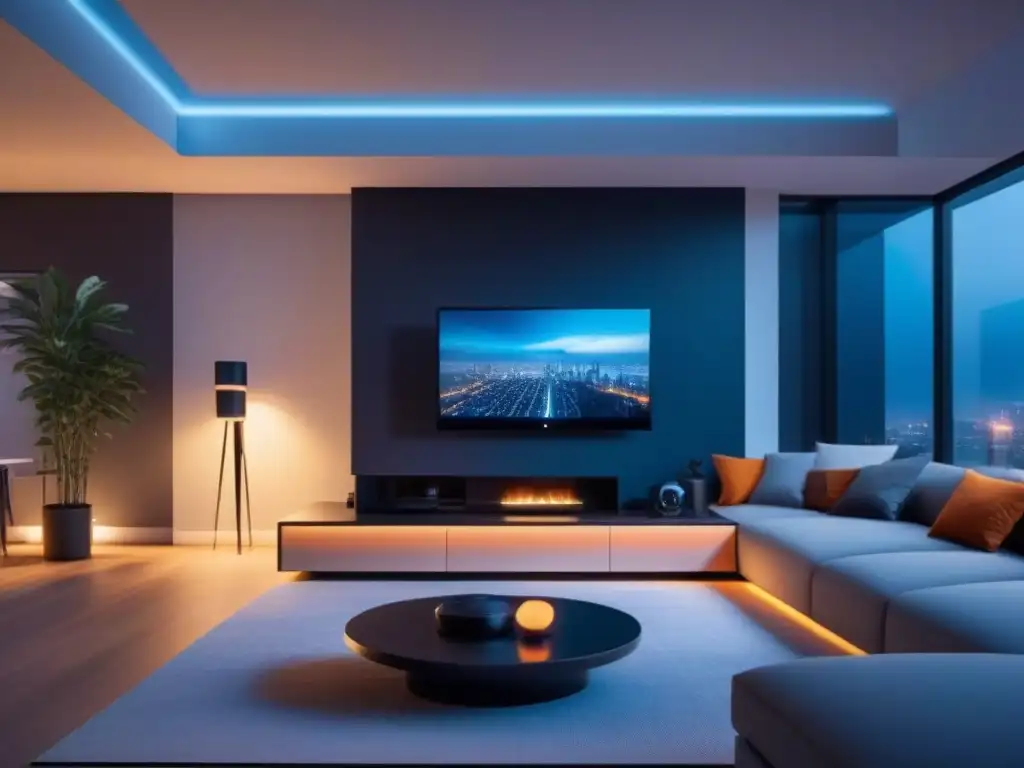 Smart home futurista: IoT en el mercado inmobiliario Un hogar inteligente del futuro, con sistemas automatizados y tecnología IoT integrada