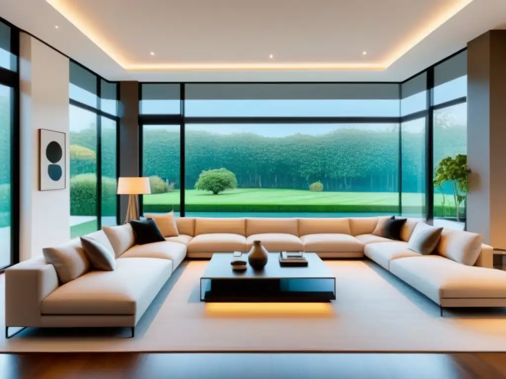 Salón moderno en casa inteligente con tecnología y lujo Un hogar inteligente moderno con tecnología de vanguardia y diseño elegante