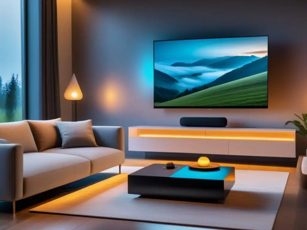 Interior de casa inteligente: diseño futurista y eficiencia Un hogar inteligente moderno con tecnología de vanguardia