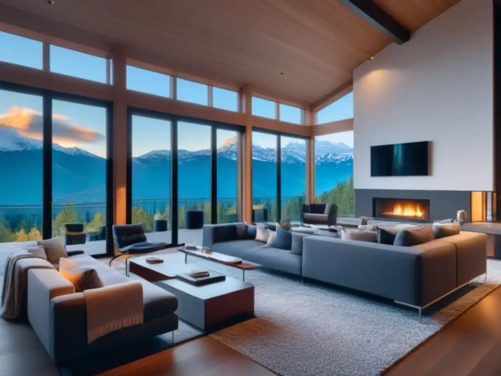 Inversión rentable: Casa de lujo en las montañas de América del Norte Hogar de lujo en las montañas de Norteamérica con vista a picos nevados y diseño contemporáneo, ideal para inversión