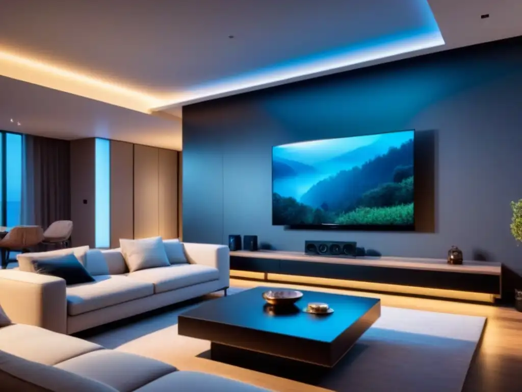 Salón de lujo con tecnología de automatización en casa inteligente Un hogar de lujo con tecnología de automatización de última generación inversores, fusionando comodidad y modernidad