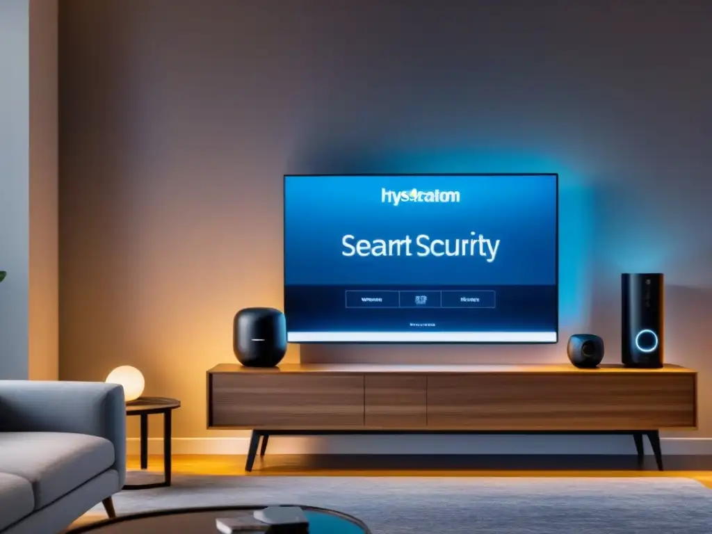 Sistema de seguridad inteligente en hogar moderno Un hogar moderno y elegante con un sistema de seguridad inteligente integrado, destacando la tecnología de vanguardia