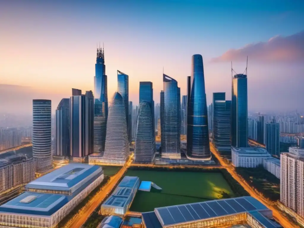 Horizonte urbano moderno: Oportunidades de inversión en REITs Un horizonte de ciudad bulliciosa con rascacielos modernos, reflejando oportunidades de Inversiones inmobiliarias globales con REITs