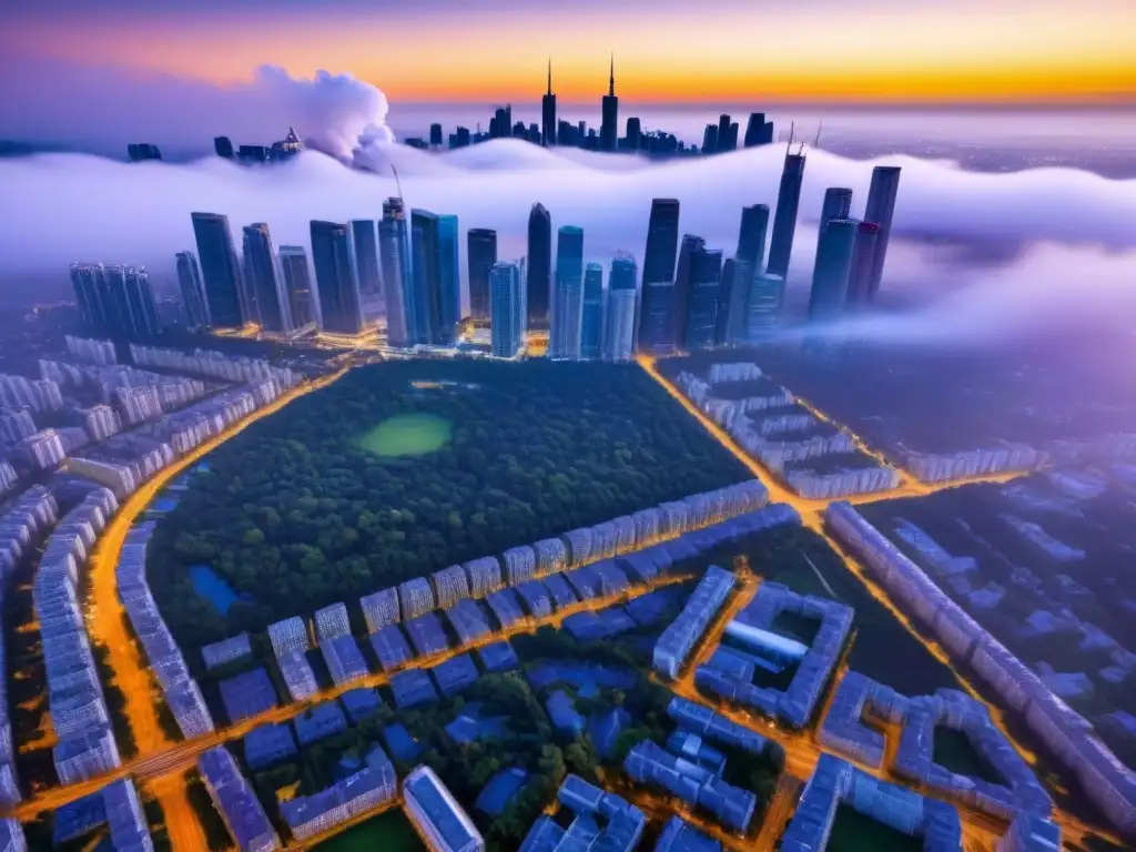 Metrópolis dorada: real estate en crecimiento internacional Un horizonte de ciudad moderna refleja el atardecer dorado, mostrando un próspero mercado inmobiliario global