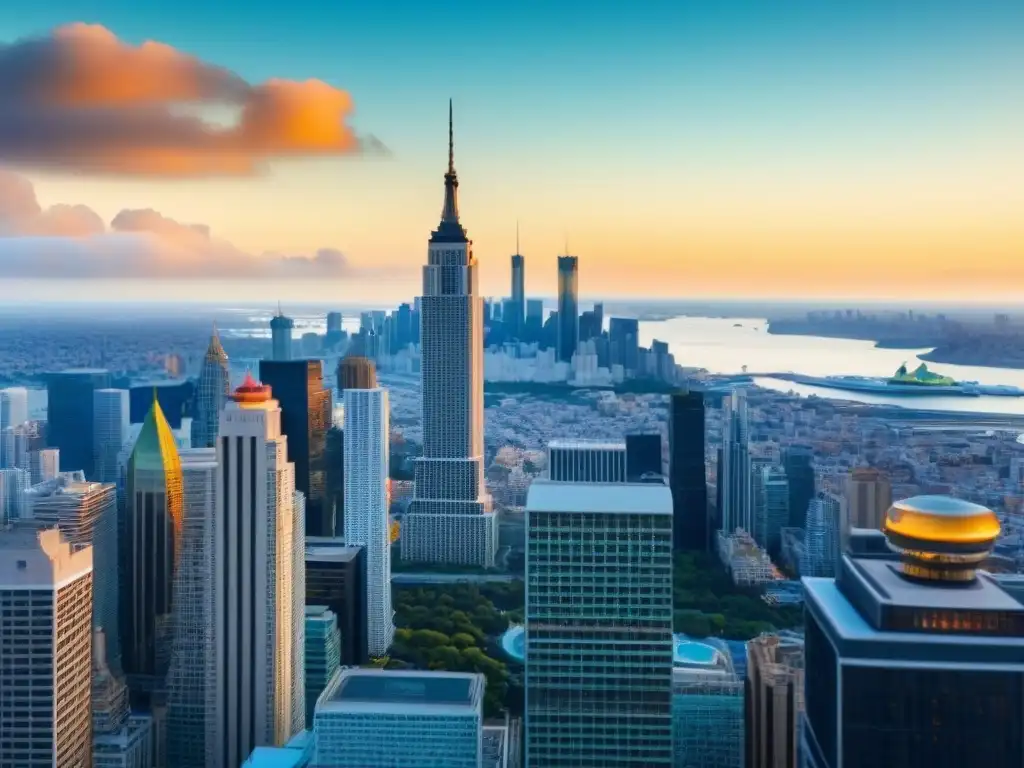 Horizonte global: inversión inmobiliaria diversificada Un horizonte diverso de íconos globales, simbolizando la diversificación internacional en el mercado inmobiliario