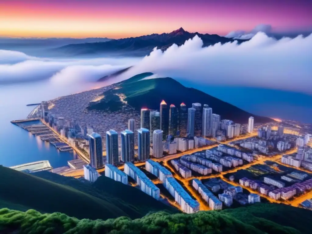 Skyline sísmico: Edificios resistentes a terremotos en ciudad futurista Horizonte urbano con edificios seguros en zonas terremotos, fusionando diseño innovador y funcionalidad