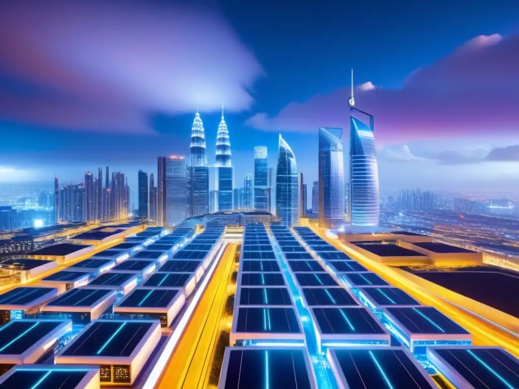 Skyline urbano futurista con centro de datos integrado Un horizonte urbano futurista con centros de datos integrados al mercado inmobiliario internacional