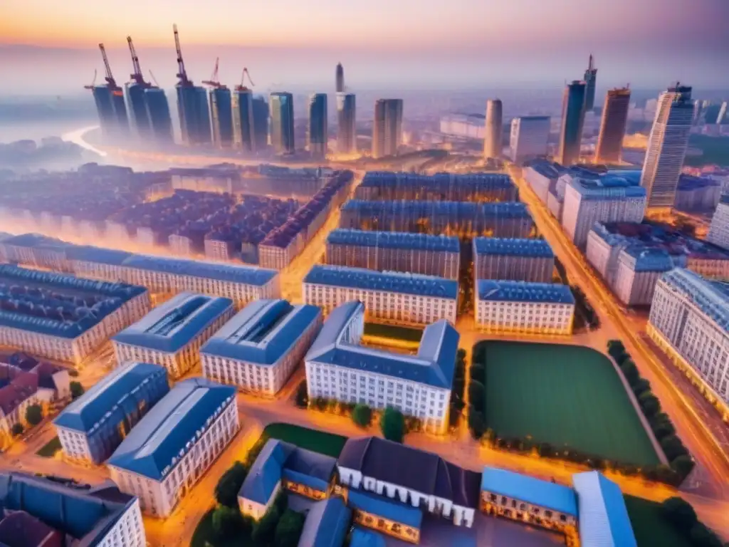 Cityscape en Europa del Este: mezcla histórica y moderna Un horizonte urbano en rápido desarrollo en Europa del Este, mostrando arquitectura histórica y rascacielos modernos